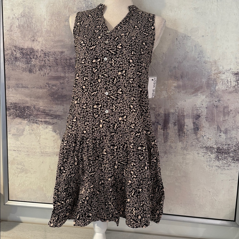 Nine West Sleeveless Black/Cream Button-Down Dress Size small NWT